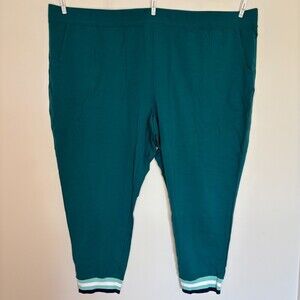 Sport Savvy NEW French Terry Jogger Pants Womens 4X Petite Green Stripe Cuff